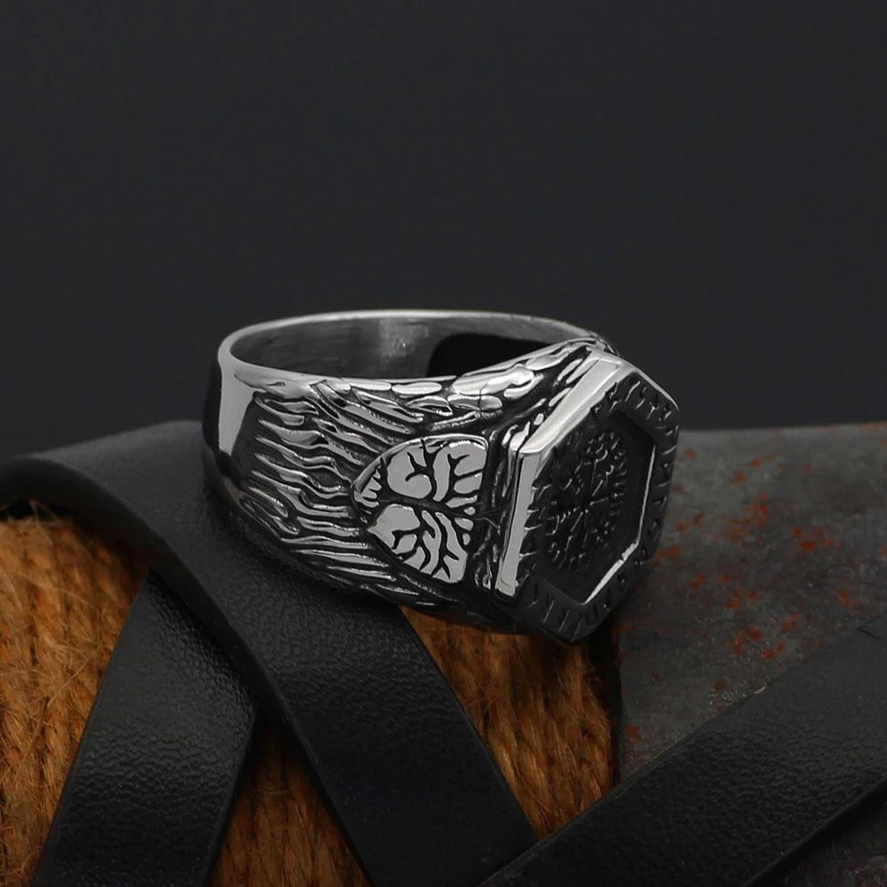 Vikings Helm of Awe and Rune Stainless Steel Ring Ancient Treasures