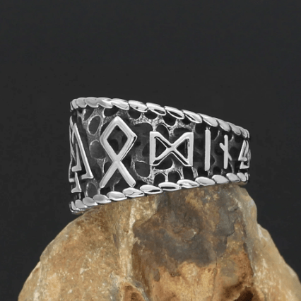 Vikings Runes and Valknut Stainless Steel Ring Ancient Treasures