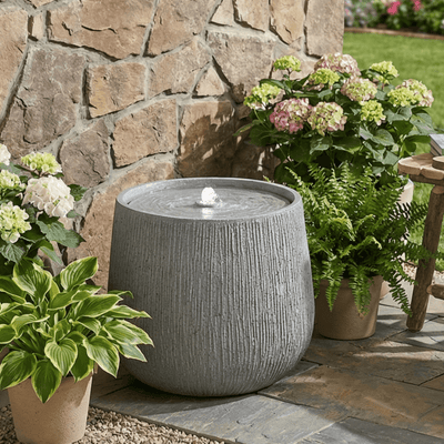 Resin Bubbler Fountain Outdoor Rippled Drum