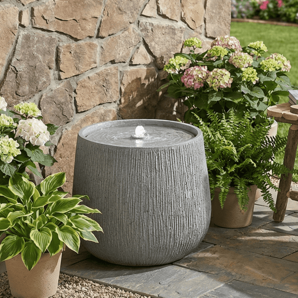 Resin Bubbler Fountain Outdoor Rippled Drum