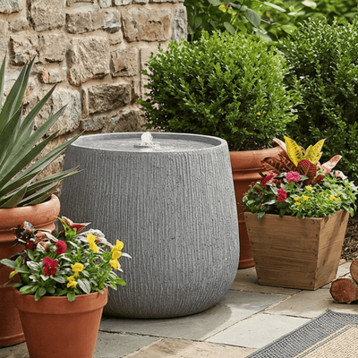 Resin Bubbler Fountain Outdoor Rippled Drum