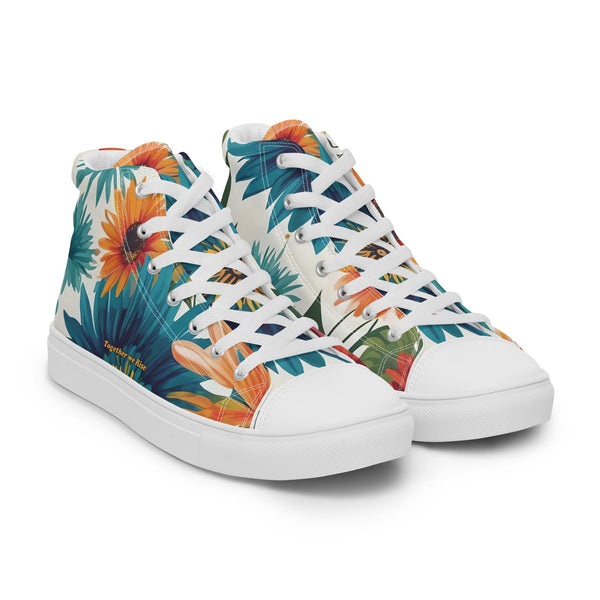 Tropical floral high-top sneakers on a white background
