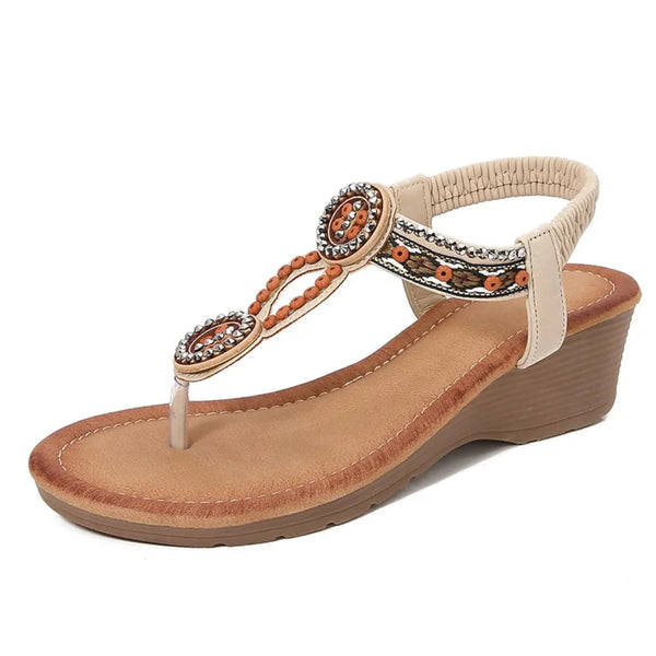 Rivet Decor Toe Post Wedge Sandals