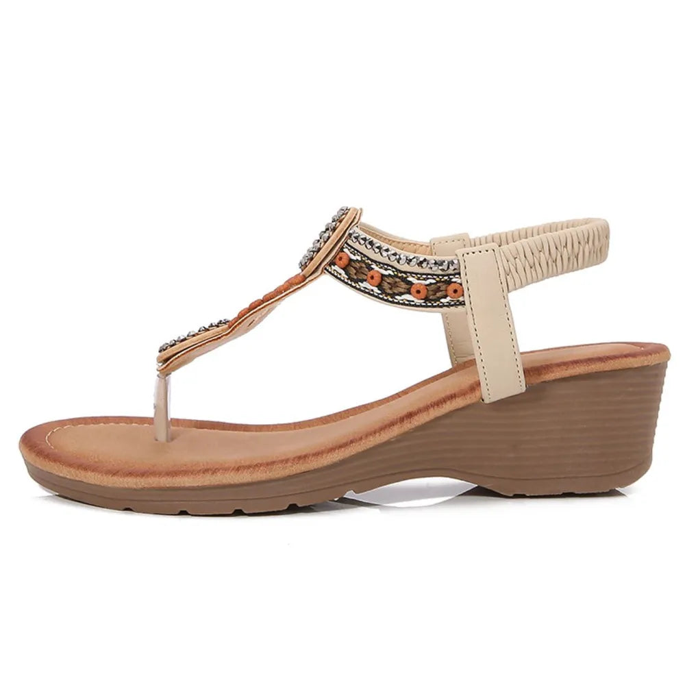 Rivet Decor Toe Post Wedge Sandals