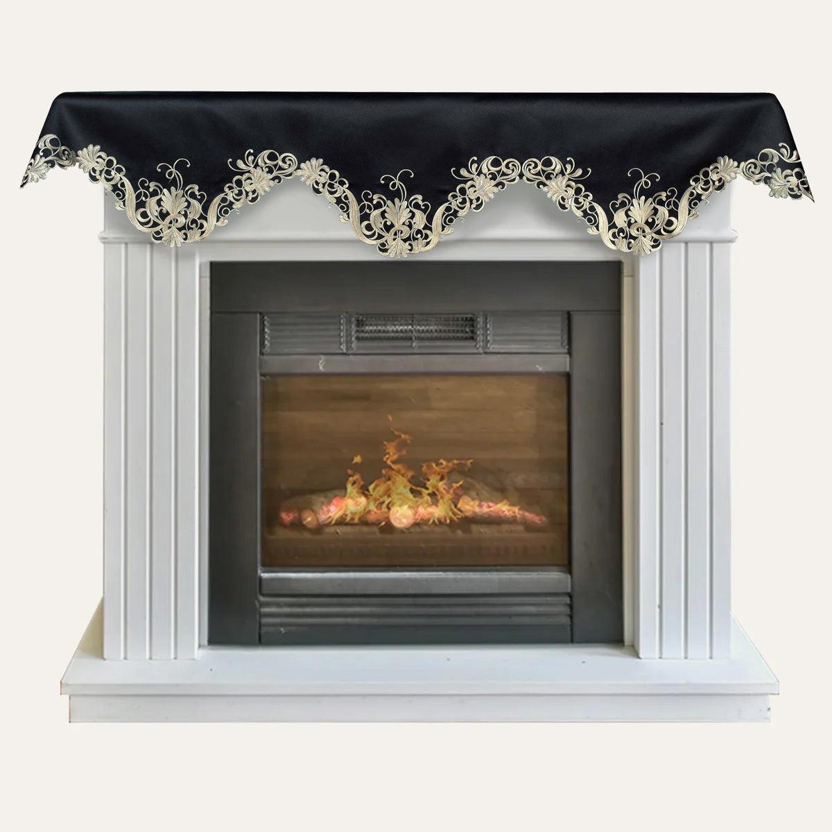 Black Gold Mantel Scarf – Golden Night, 18x90 Inch