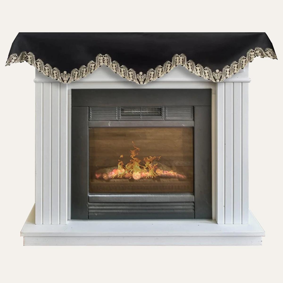 Black Gold Mantel Scarf – Ebony Bloom, 18x90 Inch