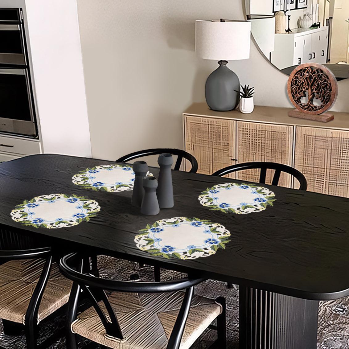 Linen Round Placemats – Embroidered Doilies, Lace & European Embroidery, 15 Inch