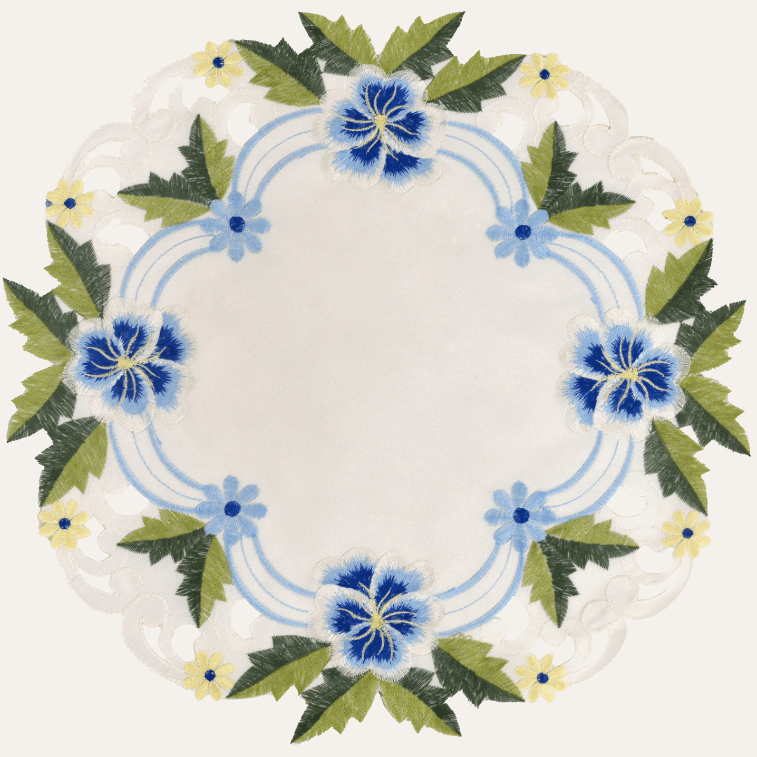Linen Round Placemats – Embroidered Doilies, Lace & European Embroidery, 15 Inch