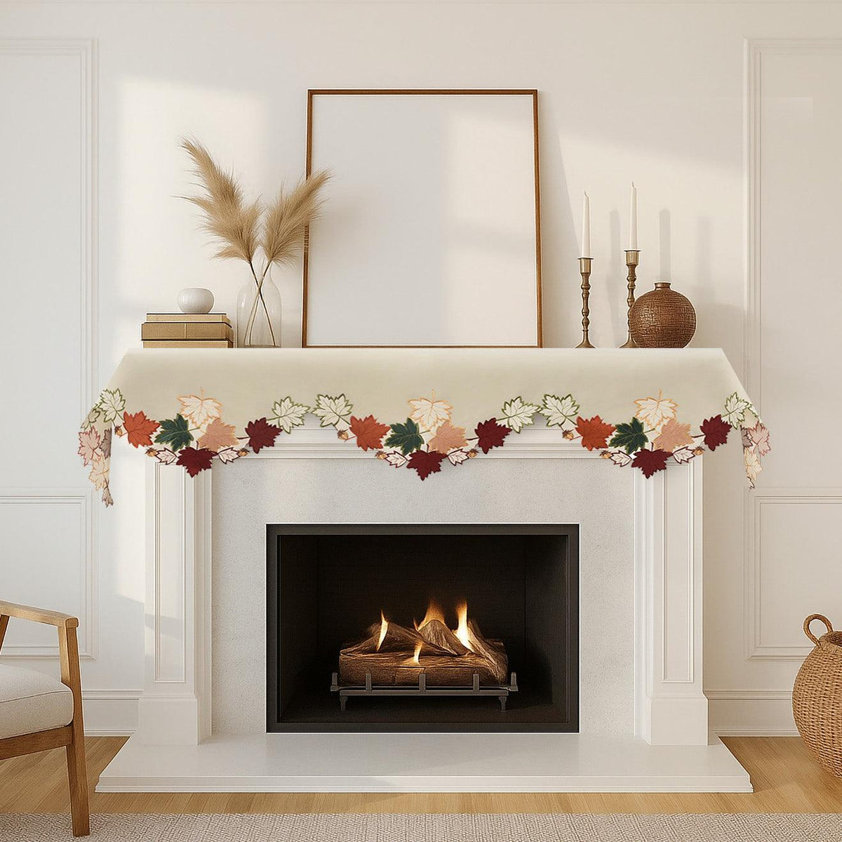 Mantel Scarf Cover | Elegant Falling Petals Lace Runner for Fireplace & Table