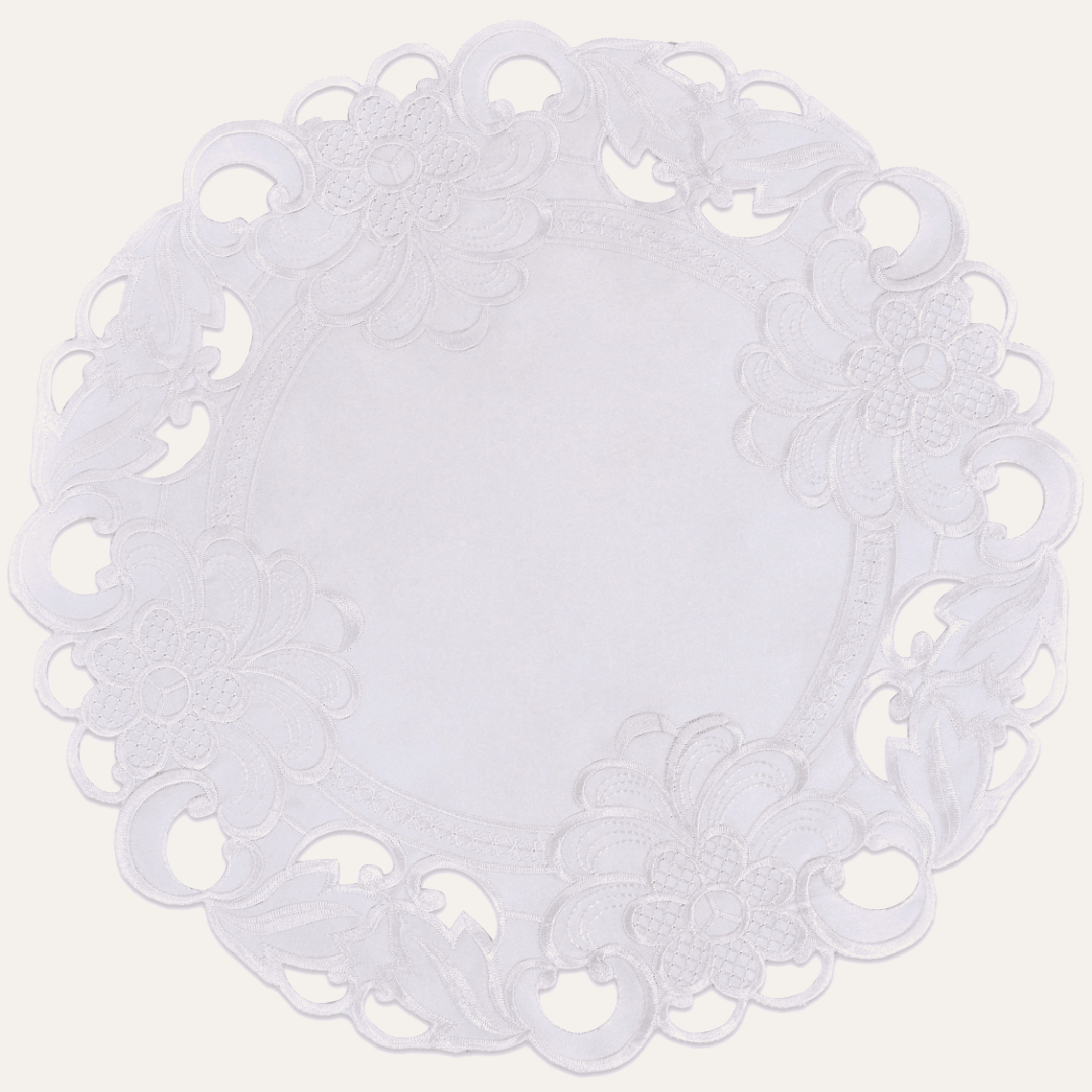 Round Linen Placemats – Elegant 15 Inch Embroidered Doilies for Dining Table Decor