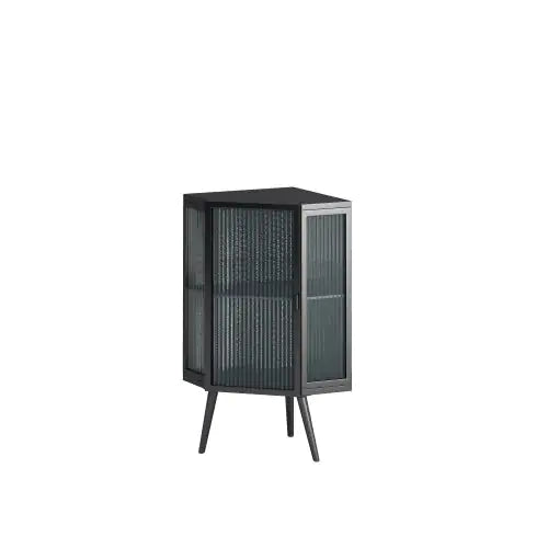 Floor Conical Cabinet With Tempered Glass Door And Storage Shelves Ameraeon