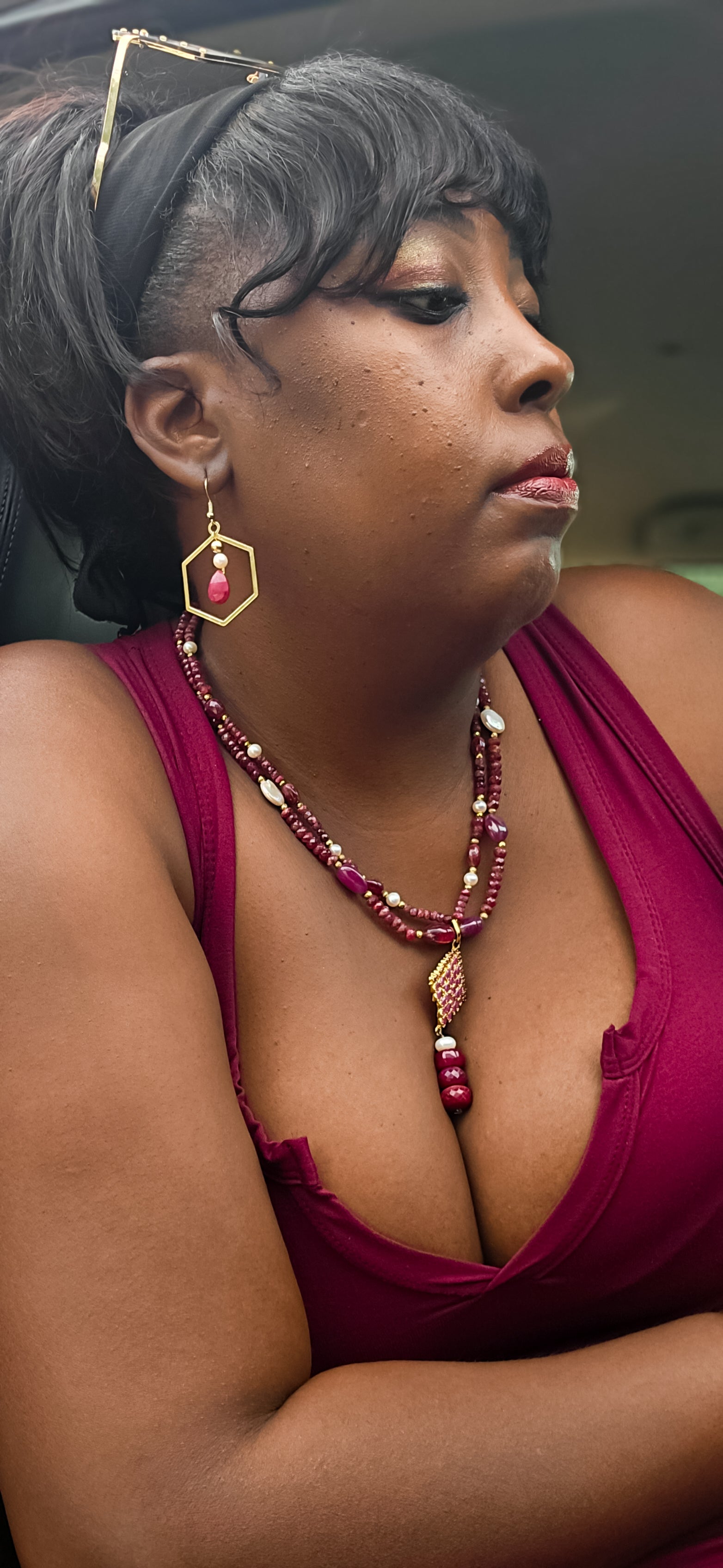 Natural Ruby Tear Drop Hoop Earrings