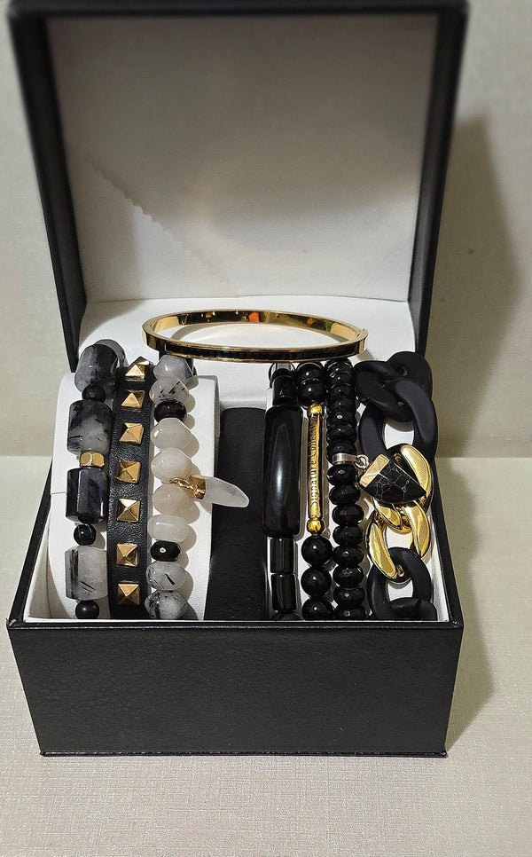 Tourmalinated Quartz Stacked Bracelet set
