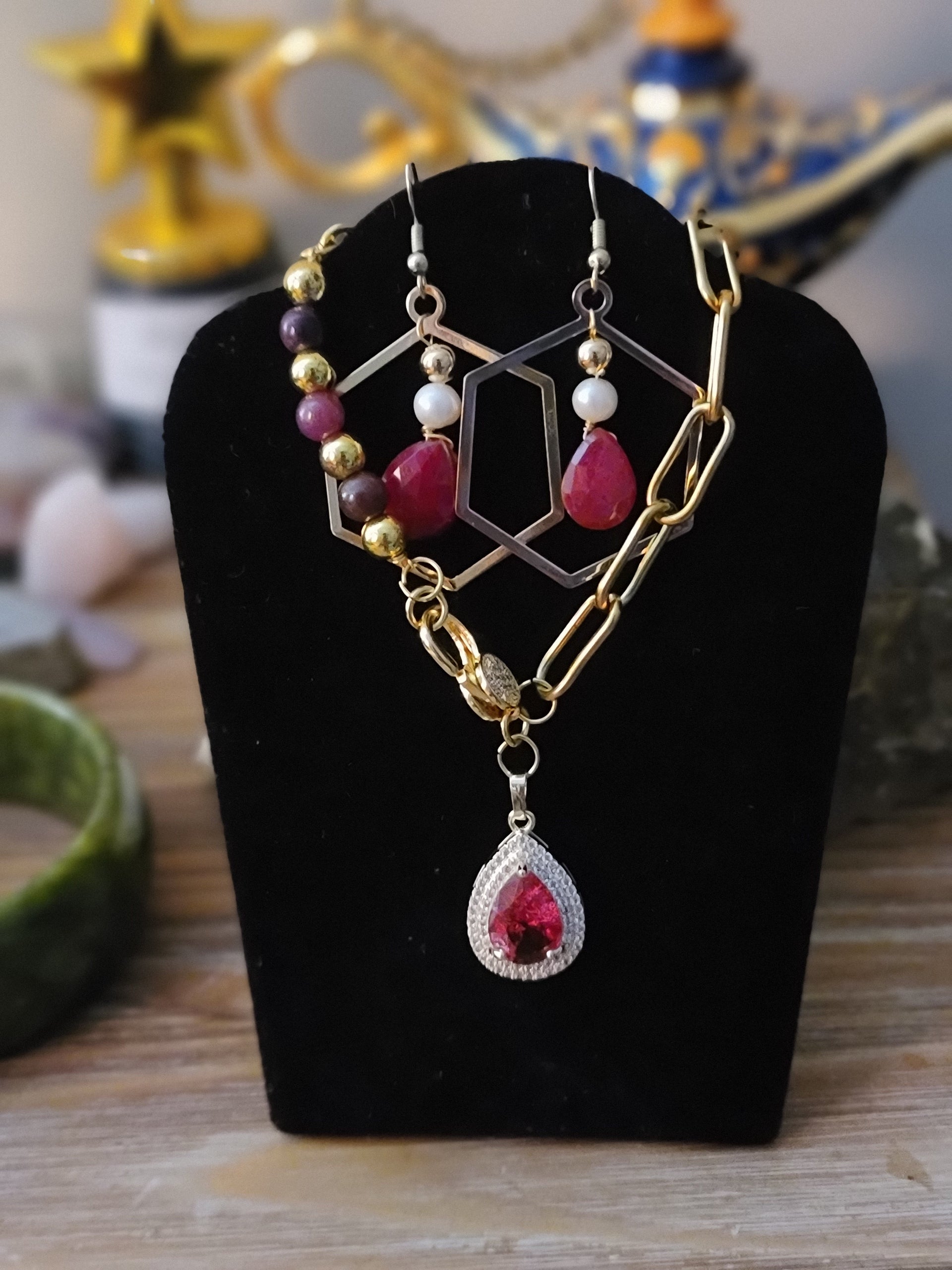 Natural Ruby Tear Drop Hoop Earrings
