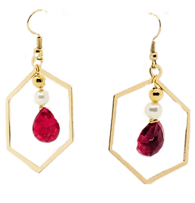 Natural Ruby Tear Drop Hoop Earrings