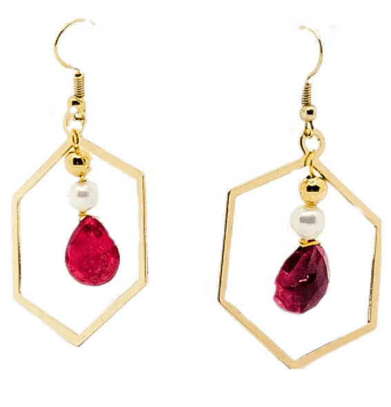 Natural Ruby Tear Drop Hoop Earrings - Gifts for You 'n Me