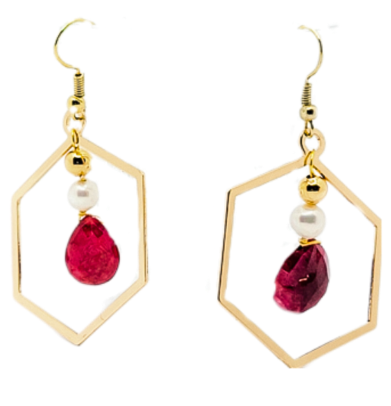 Natural Ruby Tear Drop Hoop Earrings