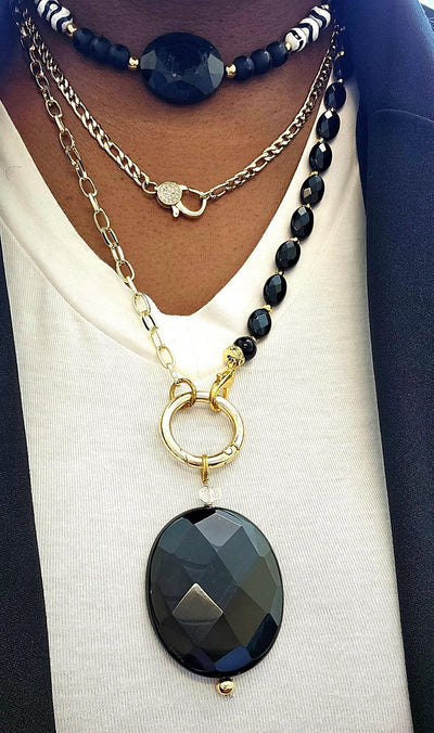 Bulls Eye Agate and Onyx Choker Necklace Set