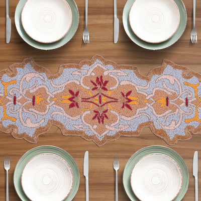 Beaded Table Runner - Embroidered Satin Fabric With Glass Bead Decor, Scratch Resistant