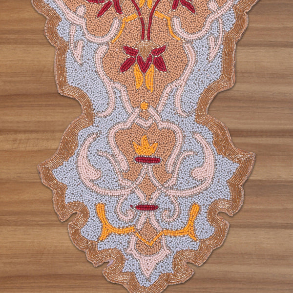 Beaded Table Runner - Embroidered Satin Fabric With Glass Bead Decor, Scratch Resistant