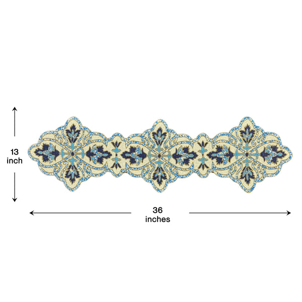 Beaded Table Runner – Blue White, 36x13 Inch