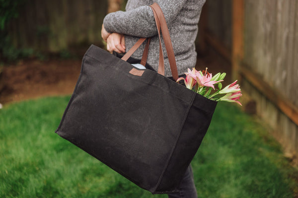 Market Waxed Canvas Tote with Leatherette Handles
