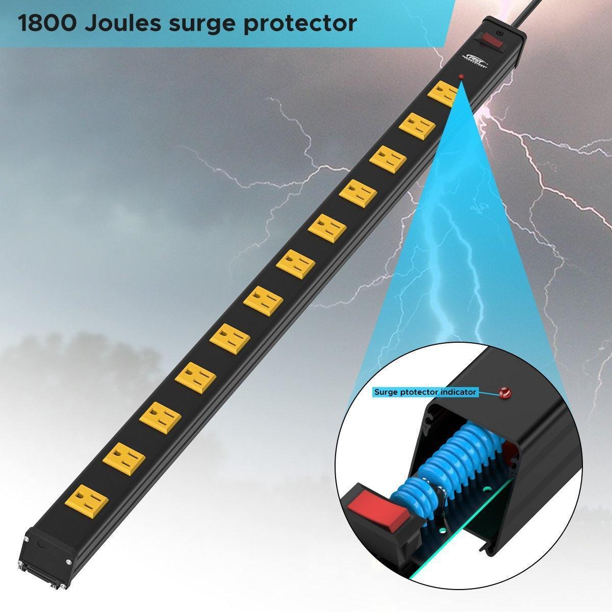 CRST 12-Outlet Metal Power Strip Surge Protector — 1800J, 2.6