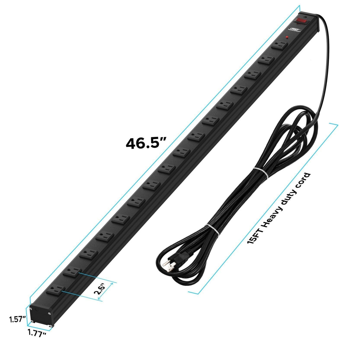 16-Outlet Metal Power Strip Surge Protector, 1800 Joules, 2.6