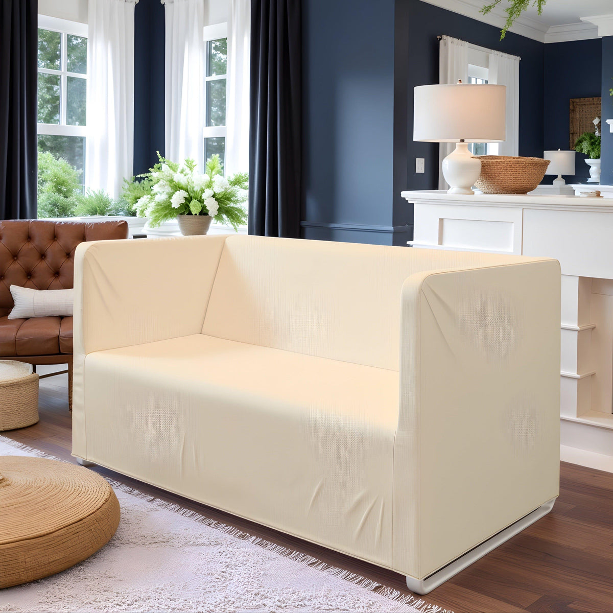 Farmhouse Beige European Linen Slipcover – Compatible with IKEA Knopparp Sofa (3-Seater)