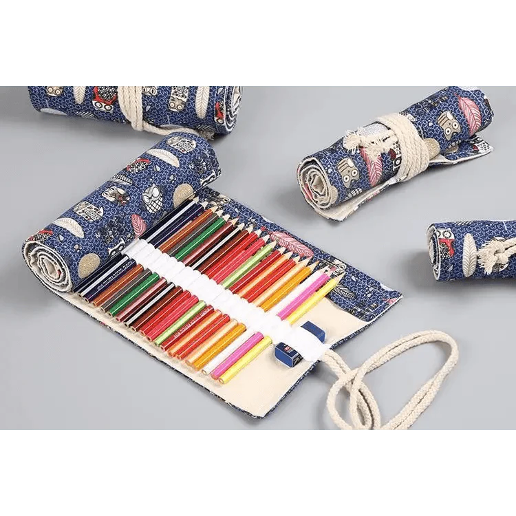 Roll Up Canvas Wrap Pencil Bag For Students Stylish Stationary Storage Pouch Unique Pencil Case For School