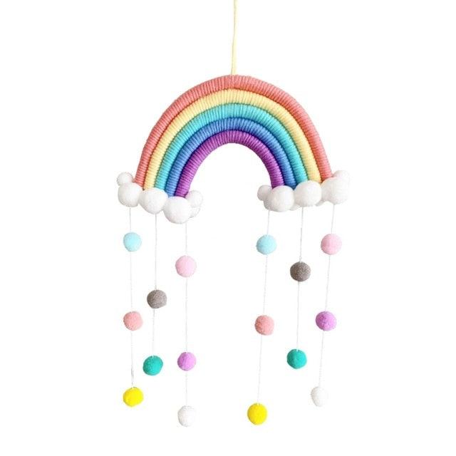 Room Decoration Handmade Woven Cotton Rope Rainbow Hanging Decoration Rainbow with Pom Pom Ball Wall Hanging Garlands for Kids Room Baby Shower Party Supplies Wall Hanging Decor With Felt Ball Photo Props