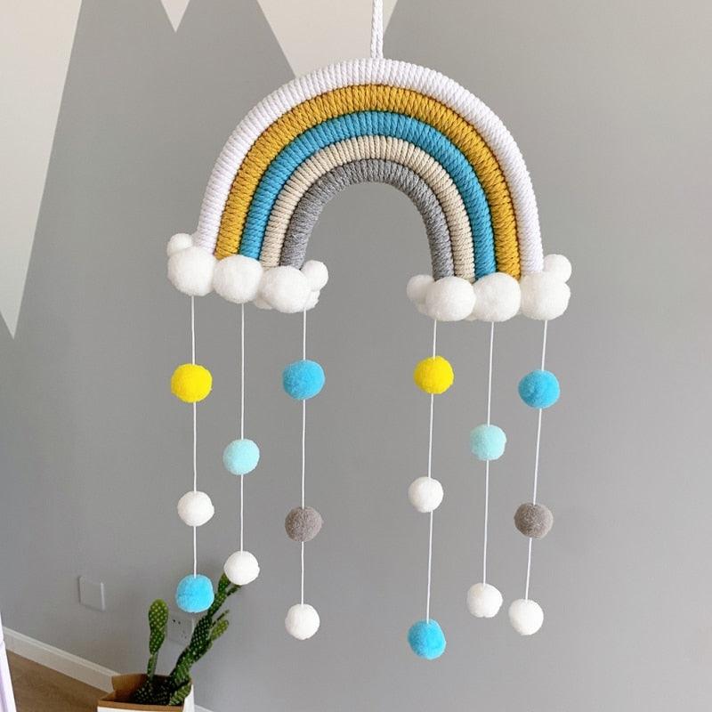 Room Decoration Handmade Woven Cotton Rope Rainbow Hanging Decoration Rainbow with Pom Pom Ball Wall Hanging Garlands for Kids Room Baby Shower Party Supplies Wall Hanging Decor With Felt Ball Photo Props