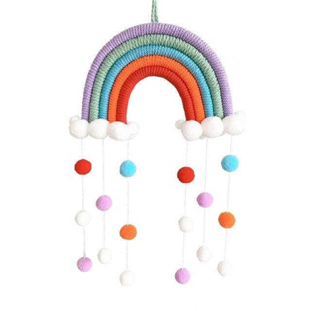Room Decoration Handmade Woven Cotton Rope Rainbow Hanging Decoration Rainbow with Pom Pom Ball Wall Hanging Garlands for Kids Room Baby Shower Party Supplies Wall Hanging Decor With Felt Ball Photo Props
