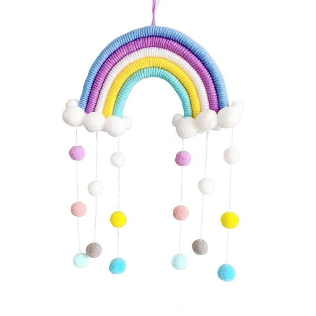 Room Decoration Handmade Woven Cotton Rope Rainbow Hanging Decoration Rainbow with Pom Pom Ball Wall Hanging Garlands for Kids Room Baby Shower Party Supplies Wall Hanging Decor With Felt Ball Photo Props