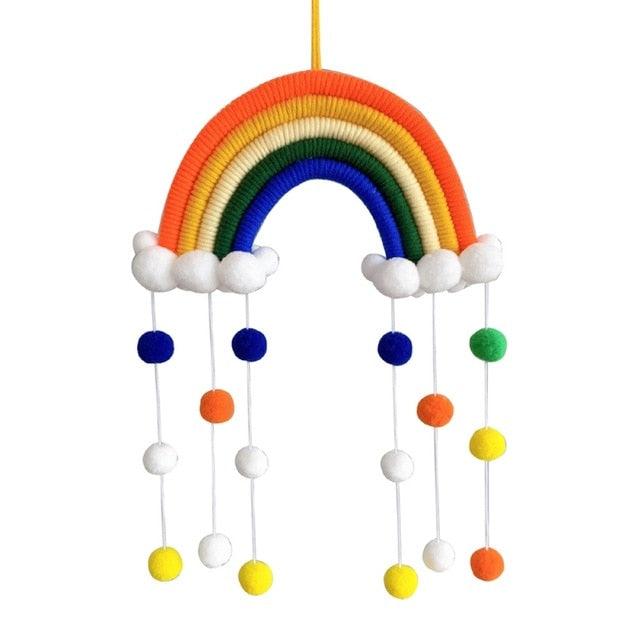 Room Decoration Handmade Woven Cotton Rope Rainbow Hanging Decoration Rainbow with Pom Pom Ball Wall Hanging Garlands for Kids Room Baby Shower Party Supplies Wall Hanging Decor With Felt Ball Photo Props
