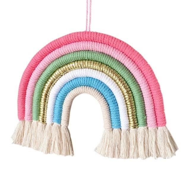 Room Decoration Handmade Woven Cotton Rope Rainbow Hanging Decoration Rainbow with Pom Pom Ball Wall Hanging Garlands for Kids Room Baby Shower Party Supplies Wall Hanging Decor With Felt Ball Photo Props
