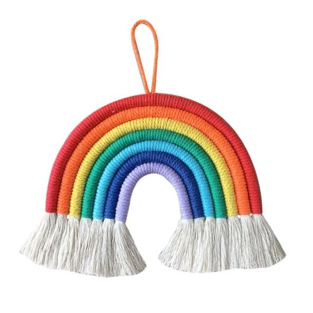 Room Decoration Handmade Woven Cotton Rope Rainbow Hanging Decoration Rainbow with Pom Pom Ball Wall Hanging Garlands for Kids Room Baby Shower Party Supplies Wall Hanging Decor With Felt Ball Photo Props