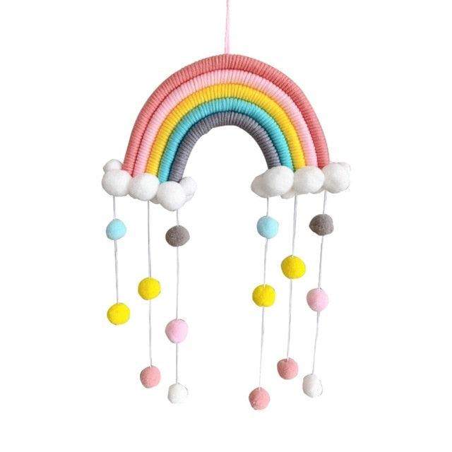 Room Decoration Handmade Woven Cotton Rope Rainbow Hanging Decoration Rainbow with Pom Pom Ball Wall Hanging Garlands for Kids Room Baby Shower Party Supplies Wall Hanging Decor With Felt Ball Photo Props