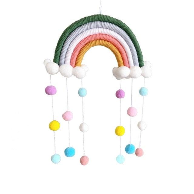 Room Decoration Handmade Woven Cotton Rope Rainbow Hanging Decoration Rainbow with Pom Pom Ball Wall Hanging Garlands for Kids Room Baby Shower Party Supplies Wall Hanging Decor With Felt Ball Photo Props