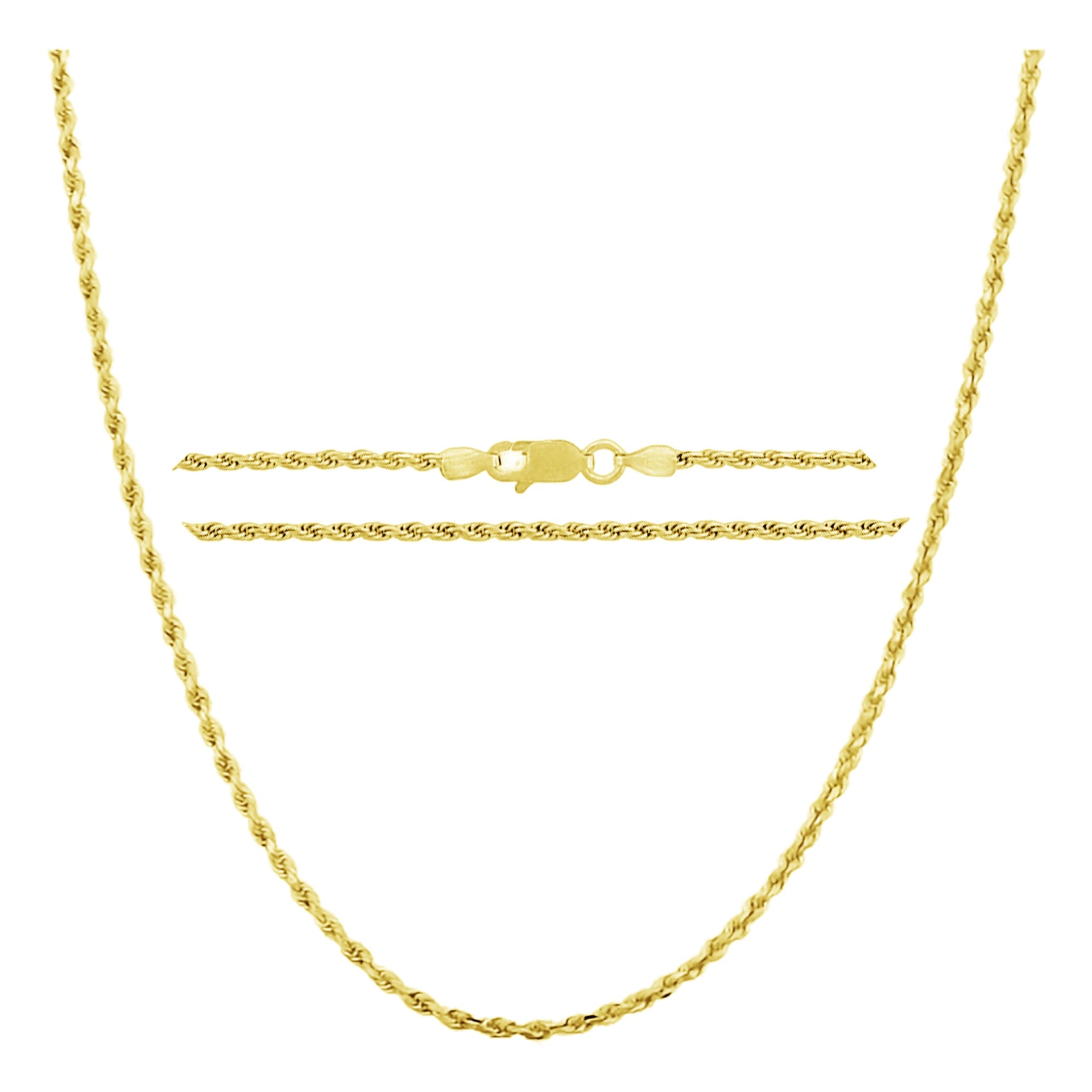 Donatello Gian, Chain Necklace, 14K Yellow Gold Diamond Cut Rope Chain Necklace, Unisex Chain, Italian Made 14K Gold, 1.5MM 16-24 Inch