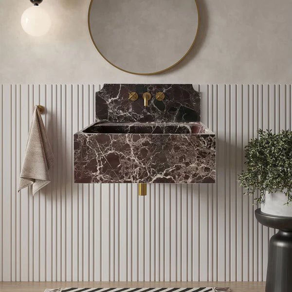 Rosso Levanto Marble Wall-mount Bathroom Sink with 11