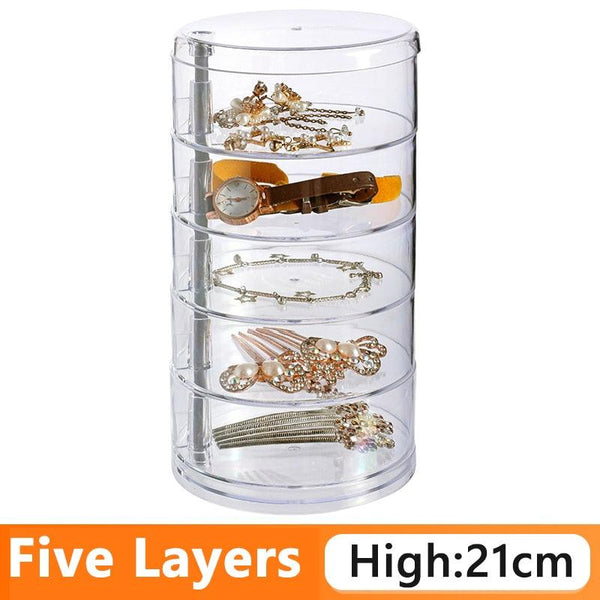 Rotating Jewelry Storage Box Makeup Storage Rack Bracelet Earring Round Plastic Organizer Boxes Holder Display Rack with Cover Rotatable Jewelry Storage Box Makeup Rack Storage Bracelet Earring Round Jewelry Organizer