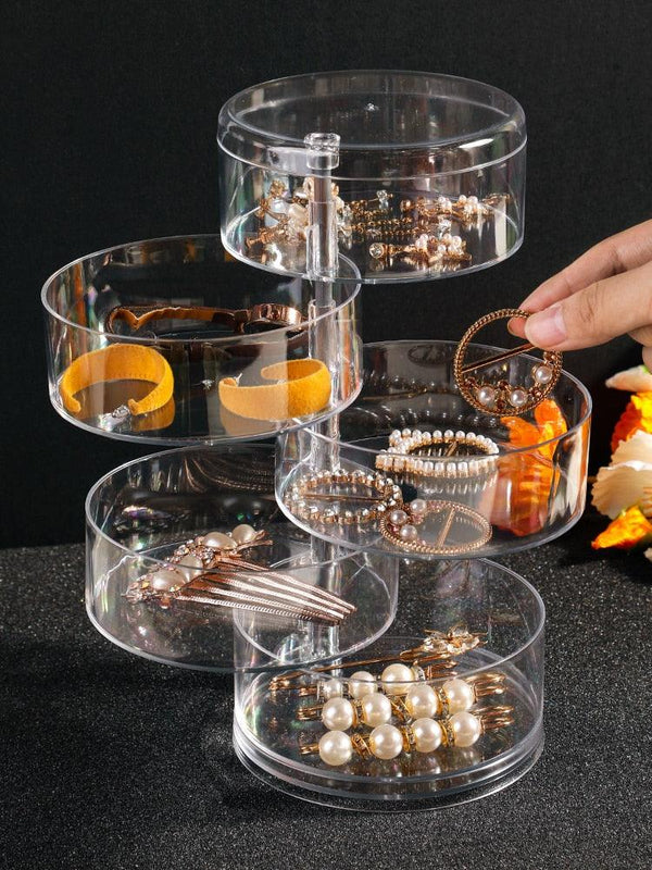 Rotating Jewelry Storage Box Makeup Storage Rack Bracelet Earring Round Plastic Organizer Boxes Holder Display Rack with Cover Rotatable Jewelry Storage Box Makeup Rack Storage Bracelet Earring Round Jewelry Organizer