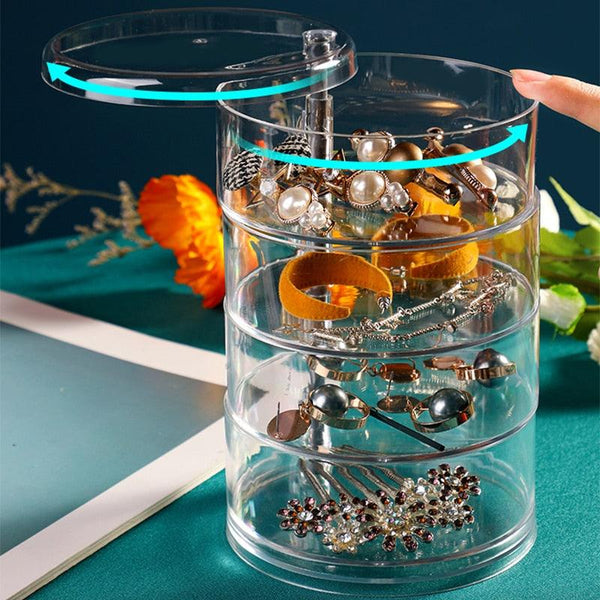 Rotating Jewelry Storage Box Makeup Storage Rack Bracelet Earring Round Plastic Organizer Boxes Holder Display Rack with Cover Rotatable Jewelry Storage Box Makeup Rack Storage Bracelet Earring Round Jewelry Organizer