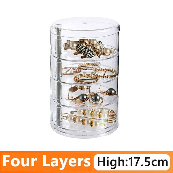 Rotating Jewelry Storage Box Makeup Storage Rack Bracelet Earring Round Plastic Organizer Boxes Holder Display Rack with Cover Rotatable Jewelry Storage Box Makeup Rack Storage Bracelet Earring Round Jewelry Organizer