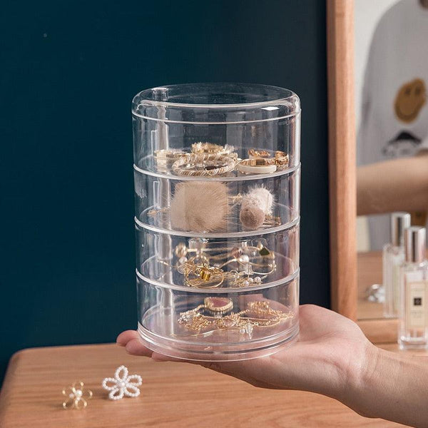 Rotating Jewelry Storage Box Makeup Storage Rack Bracelet Earring Round Plastic Organizer Boxes Holder Display Rack with Cover Rotatable Jewelry Storage Box Makeup Rack Storage Bracelet Earring Round Jewelry Organizer