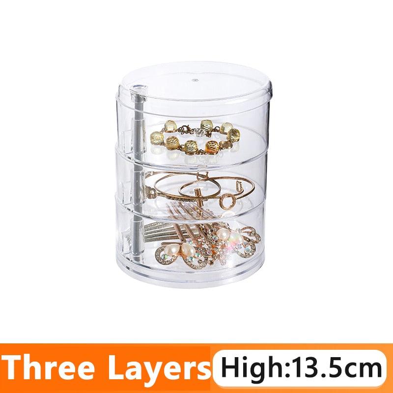 Rotating Jewelry Storage Box Makeup Storage Rack Bracelet Earring Round Plastic Organizer Boxes Holder Display Rack with Cover Rotatable Jewelry Storage Box Makeup Rack Storage Bracelet Earring Round Jewelry Organizer