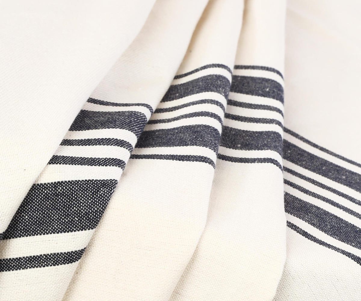 Navy Blue Striped Round Tablecloth