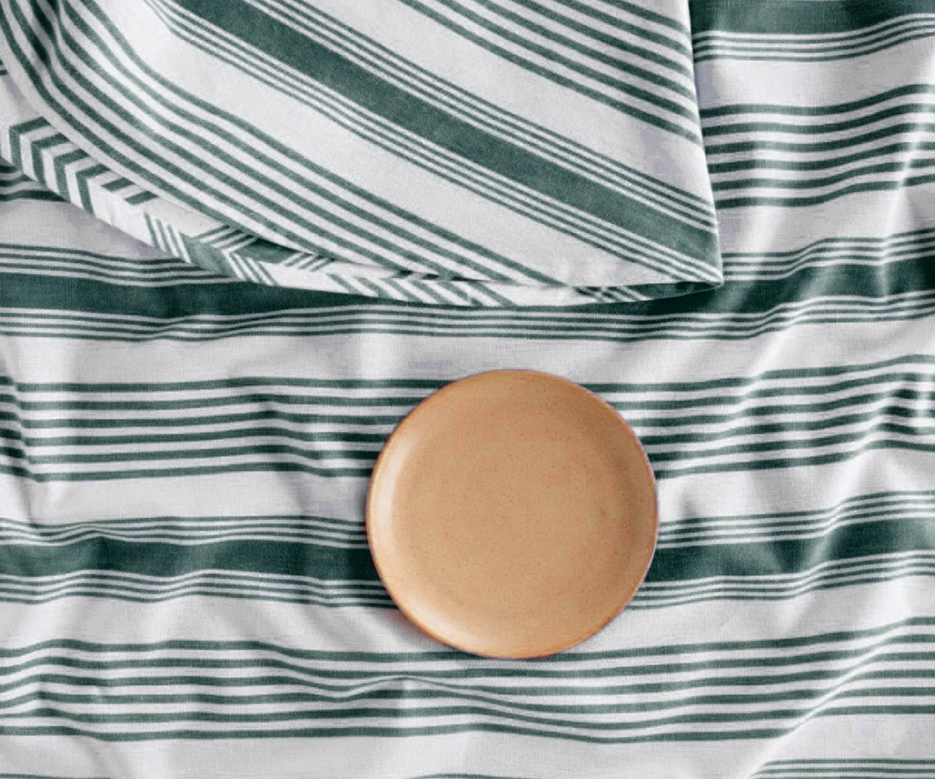 Green and White Round Tablecloth