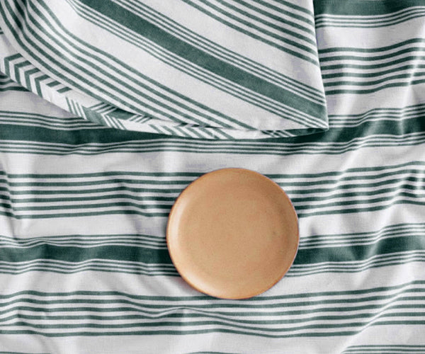 Green and White Round Tablecloth